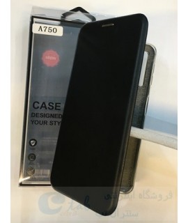 کیف محافظ اورجینال چرمی شرکتی گوشی سامسونگ مدل a750 -  ( کیفیت فوق العاده) -مگنت دار - درب خمیده  (a7 2018 (a750
